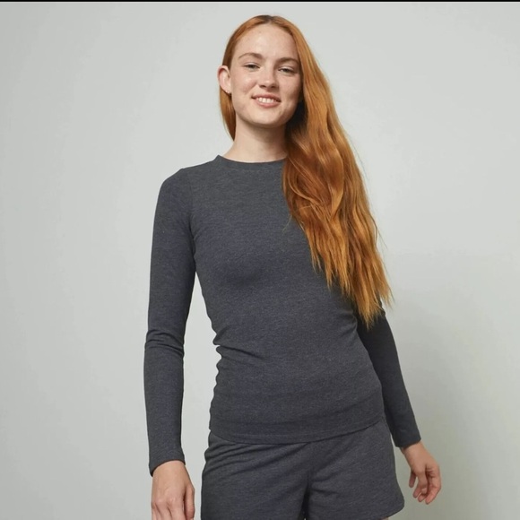 Lunya Restore Base Charcoal Gray Knit Long Sleeve Shirt - Picture 1 of 6